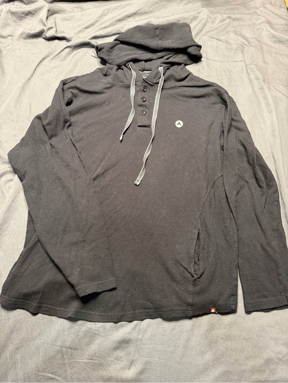 Airwalk Black Hooded Henley Pullover with Drawcords